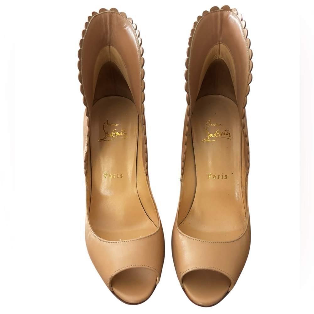 Christian Louboutin Pijonina 120 Peep Toe Scalloped Pumps Size 37.5 - Picture 3 of 15
